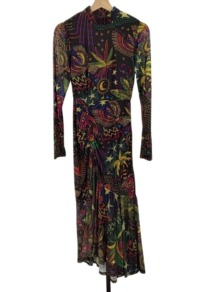 Nwot Farm Rio Amazonia Tulle Midi Dress Xs Black Msrp $225